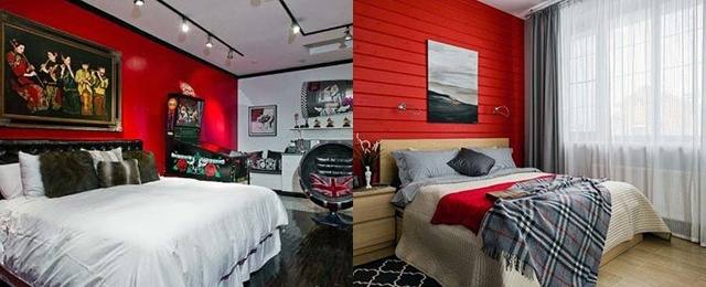 red and grey bedroom