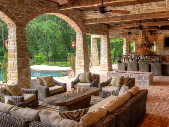 supported by stately brick columns, Master's Design Build was able to create a beautiful outdoor living room