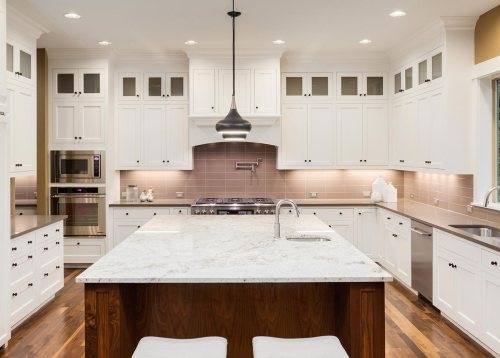 Furniture Long Kitchen Island With Two Tone Cabinets And