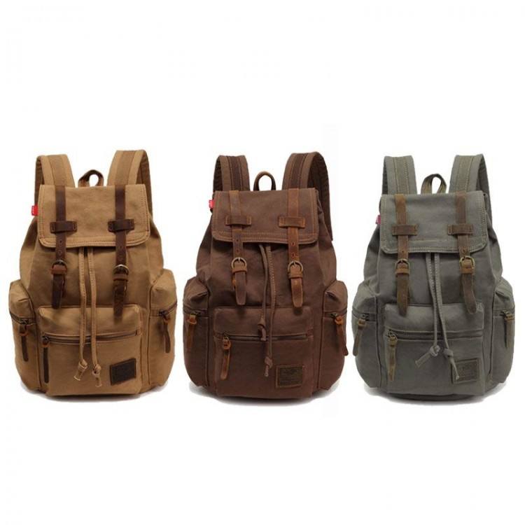 Blue Canvas Vintage Backpack Rucksack Leather Military Men Womens School Bags Girls Mochilas Laptop Backpack Escolares