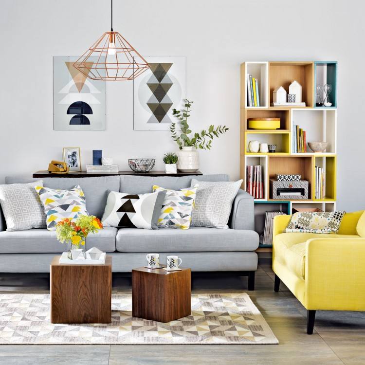 Casual Modern Living Rooms With Contemporary Minimalist Appearance : Black Yellow White Living Room Textured Wall