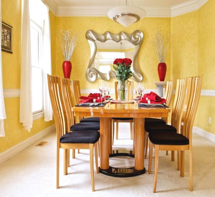 blue and yellow dining room