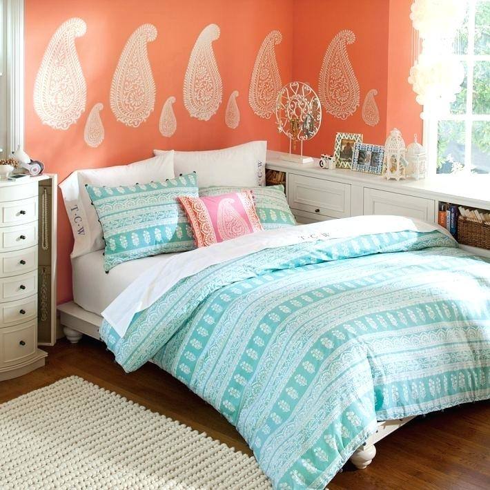 peach and brown bedroom