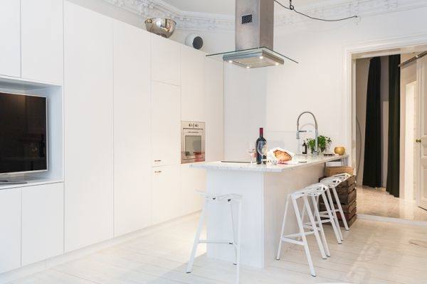 Interior : Fantastic Scandinavian Kitchen Ideas With Black Rectangle Painted Wood Dining Table And White Modern Floor Also Small White Kitchen Cabinet