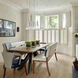 Traditional dining room with green ceiling and drapes [Design: LG Vale]