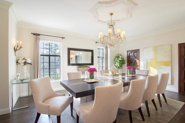 White trims bring added beauty to the gray dining room [Design: Board and Vellum