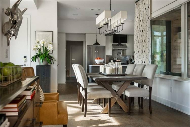 Transitional dining room in black and yellow [Design: Tobi Fairley Interior Design]