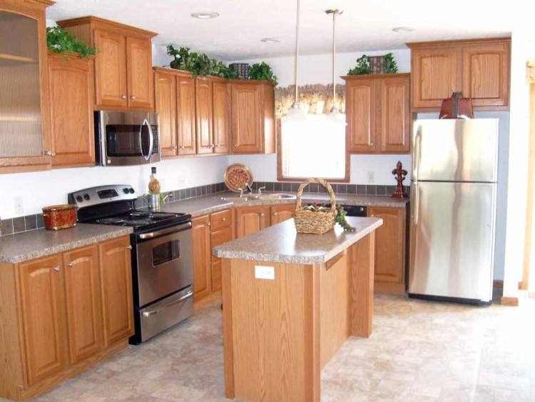 Green Painted Island With Wooden Top Small White Kitchen Ideas Stainless Steel Range Hood Beige Ceramic Flooring Tiled Natural Brick Stone Wall White Wooden