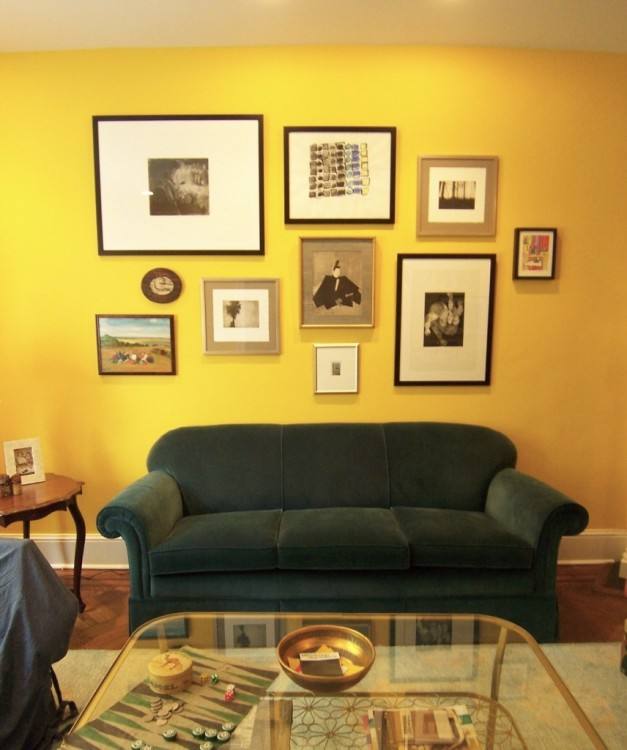 Transitional dining room in black and yellow [Design: Tobi Fairley Interior Design]