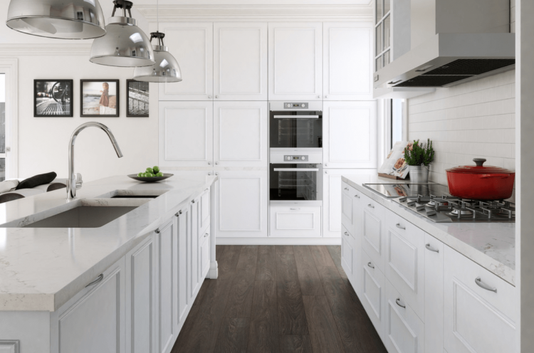 Painted kitchen cabinets in alabaster by Kitchen Craft Cabinetry