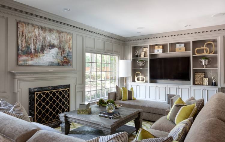 Transitional dining room with pendant lights and hardwood floor