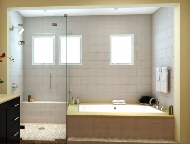 Side by side tub and shower layout in small space